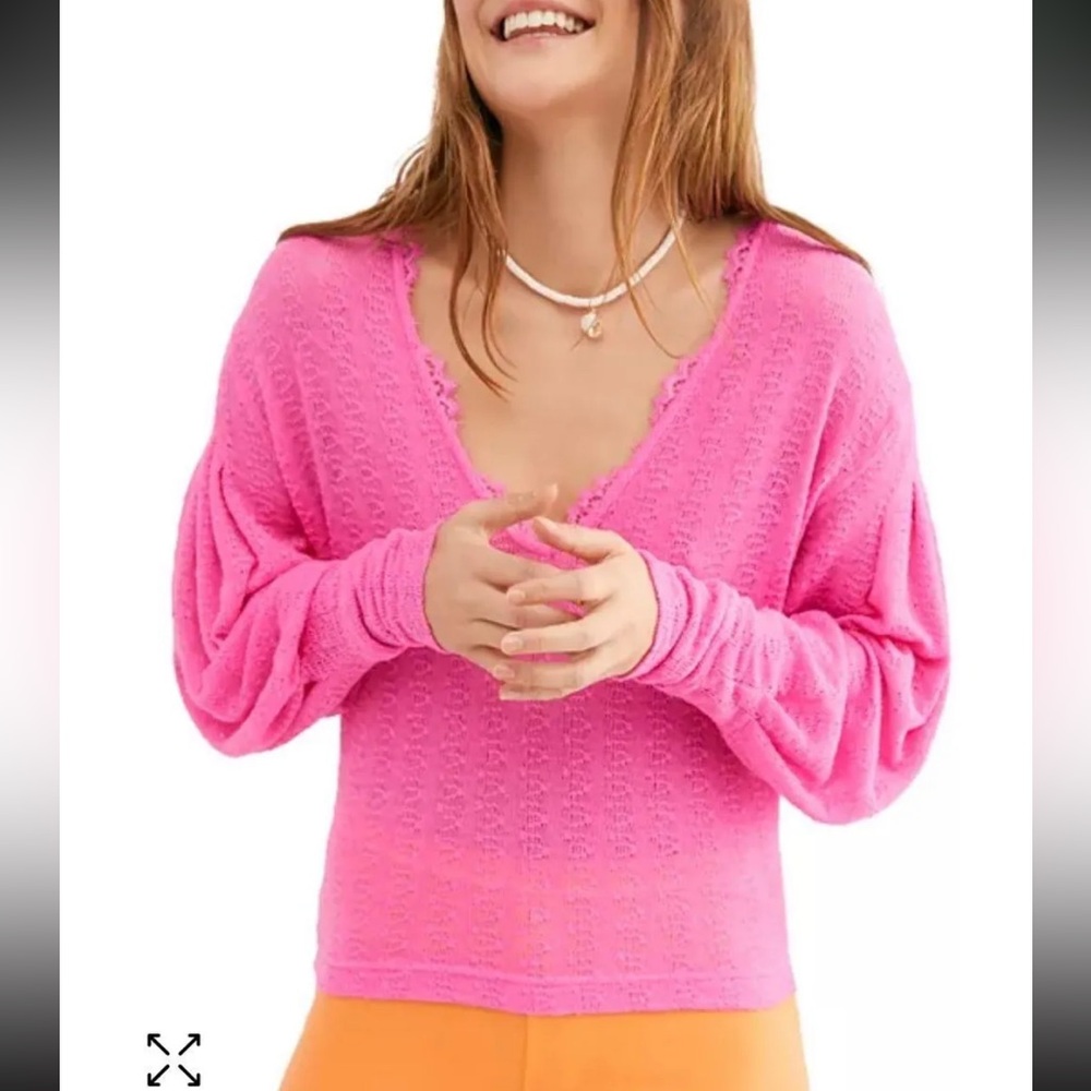 Free People Dream Girl Pointelle V-Neck Top bc